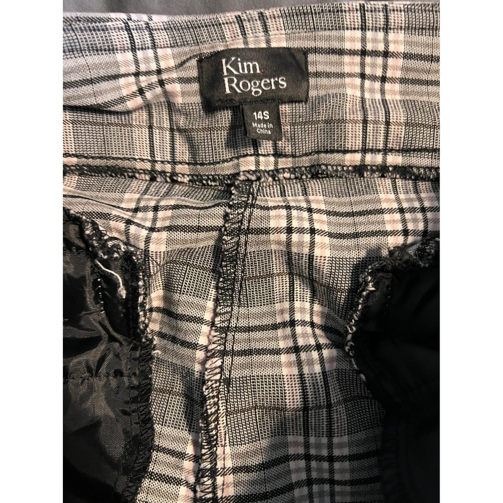 Kim Rogers Womens Plaid Pull On Dress Pants Black White Gray Straight Leg 14S - Picture 3 of 14